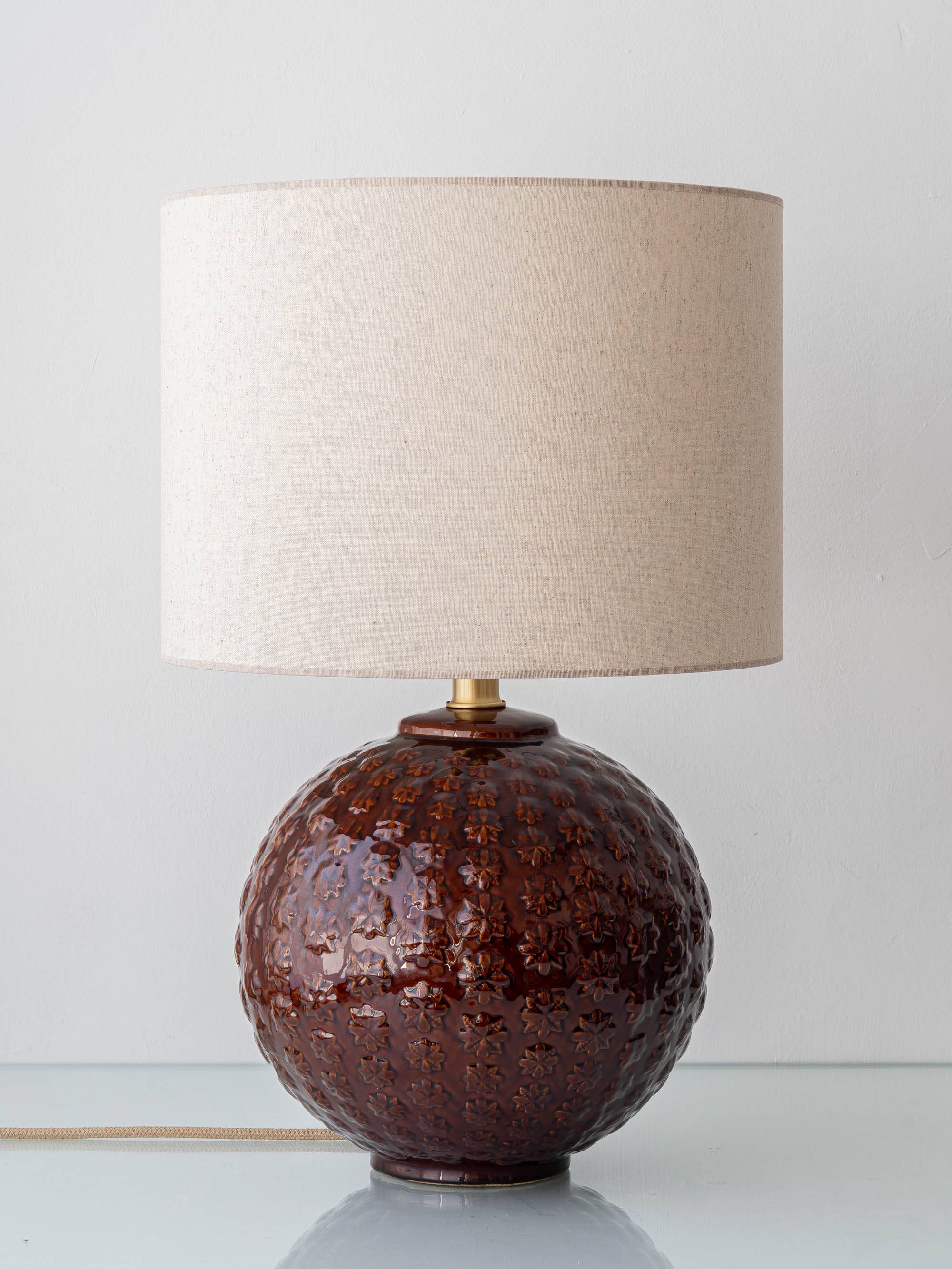 Large Ceramic Ball Table Lamp, Botanical Relief, Spain, circa 1960s