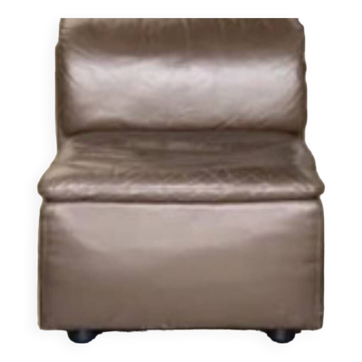 Chauffeuse scandinave vintage en cuir bronze irisé, Fauteuil Ligne Roset