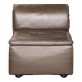 Vintage Scandinavian armchair in iridescent bronze leather, Ligne Roset armchair