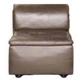 Chauffeuse scandinave vintage en cuir bronze irisé, Fauteuil Ligne Roset