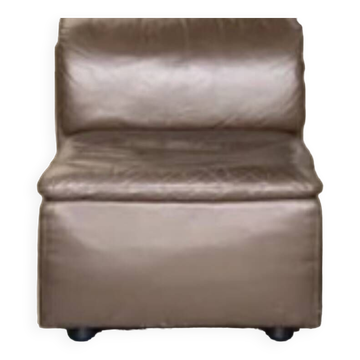 Vintage Scandinavian armchair in iridescent bronze leather, Ligne Roset chair.