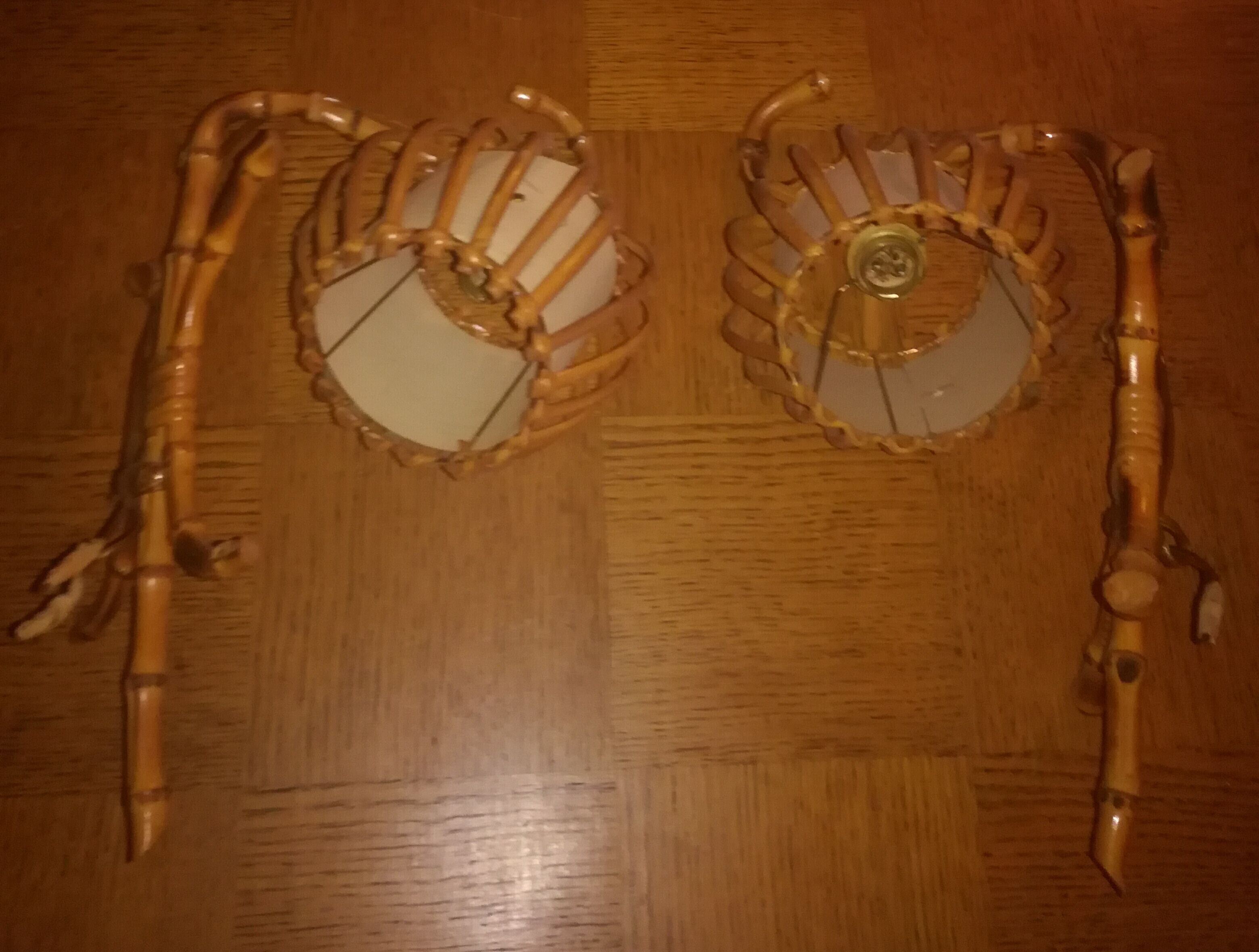 Two rattan wall lamps