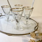4 glass dessert bowls with gold rims, La Rochère, France