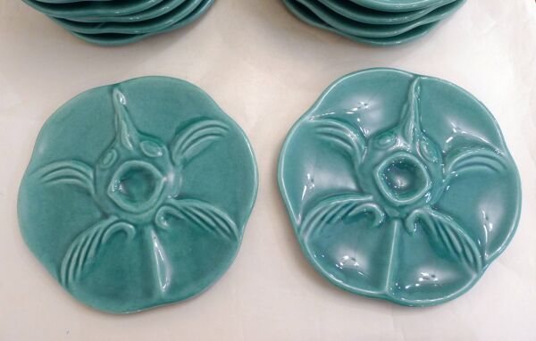 Service à huitres Poisson en faïence barbotine 1950'