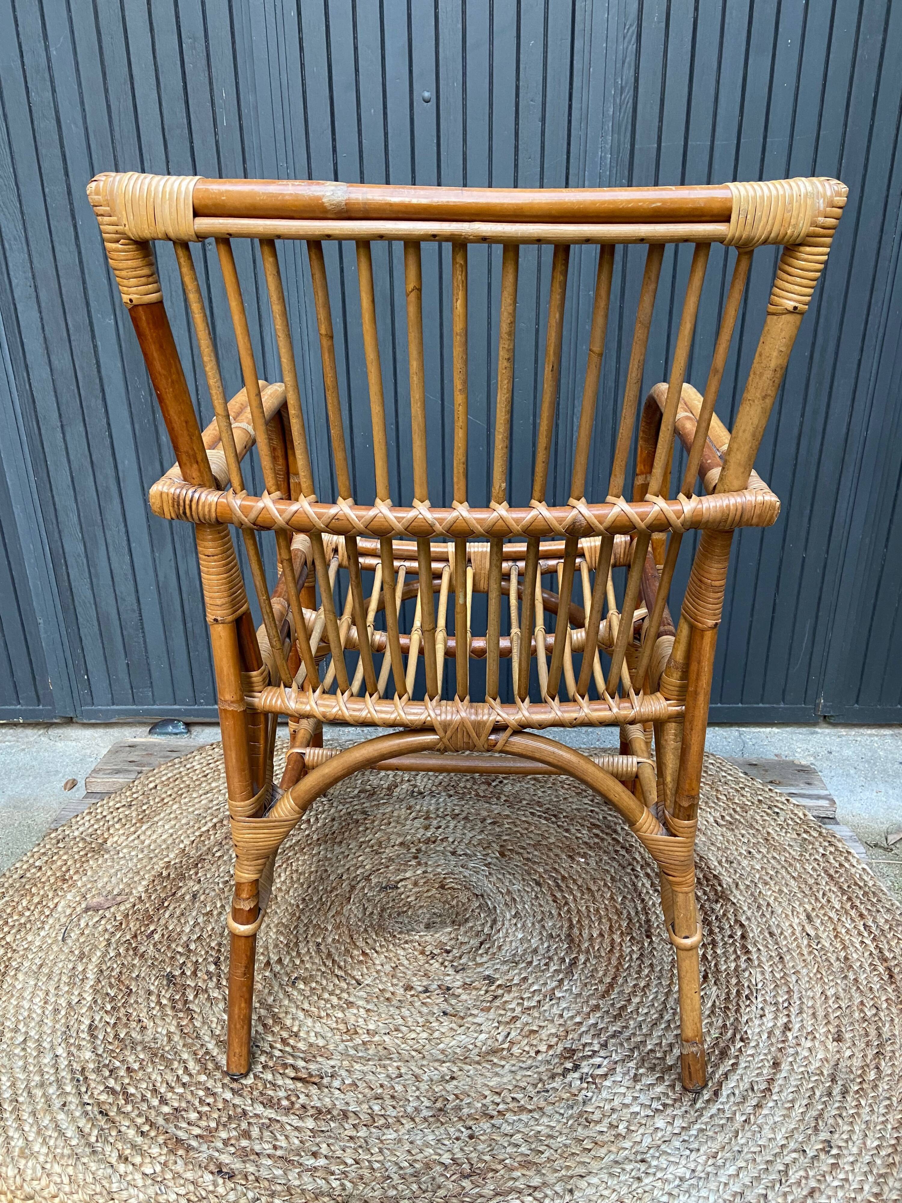 Fauteuil bambou et rotin vintage années 60