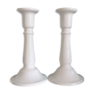 Pair of white ceramic candlesticks
