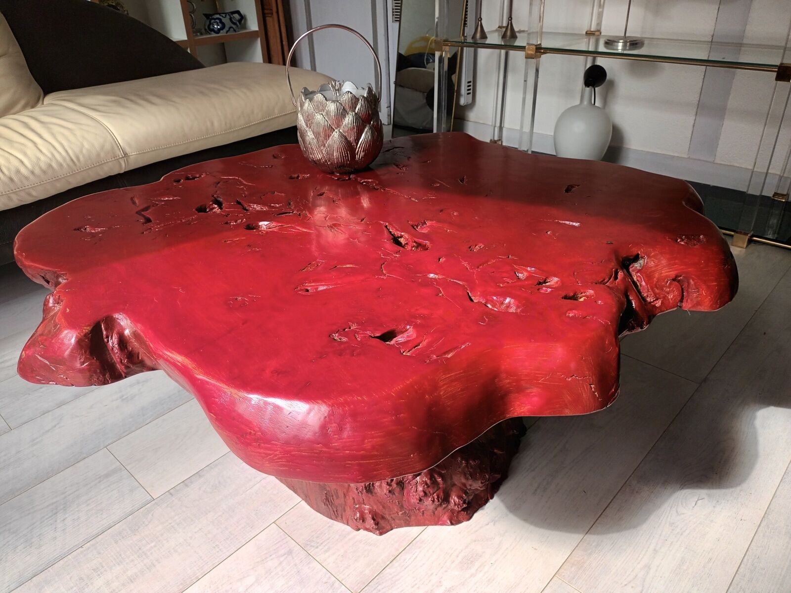 Brutalist coffee table magnifying elm