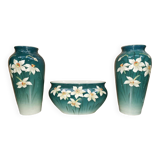 Pair of vases + art nouveau planter, barbotine de bruyn fives lille