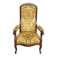 Fauteuil voltaire style Louis XV en bois massif et velours fleuri jaune