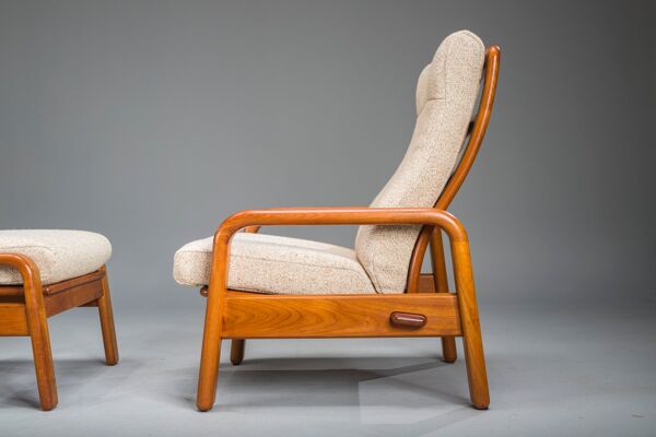 Chaises et pouf danois modernes du milieu du siècle en teck de HS Design, années 1960, lot de 3