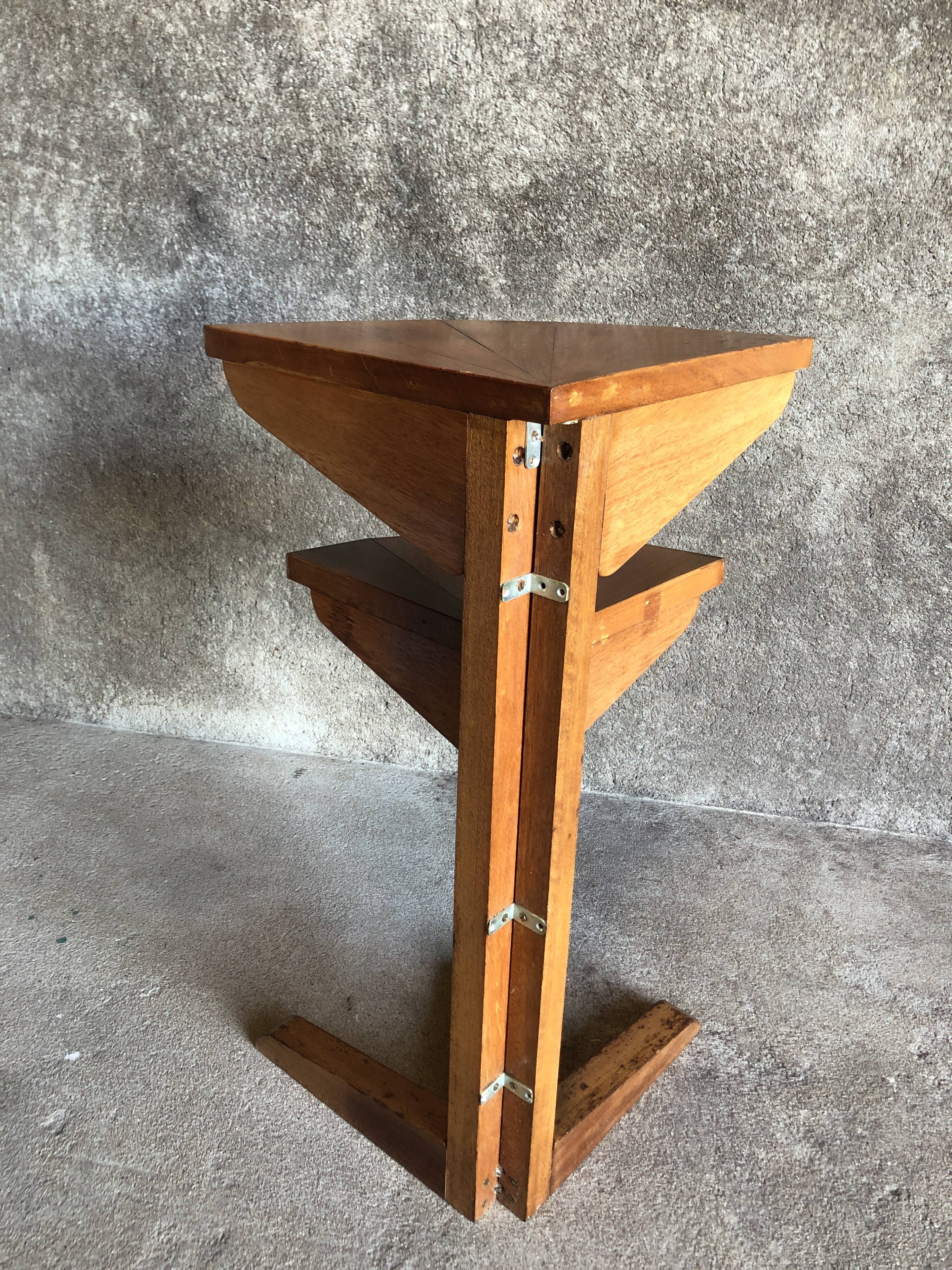 Vintage light wood corner pedestal table
