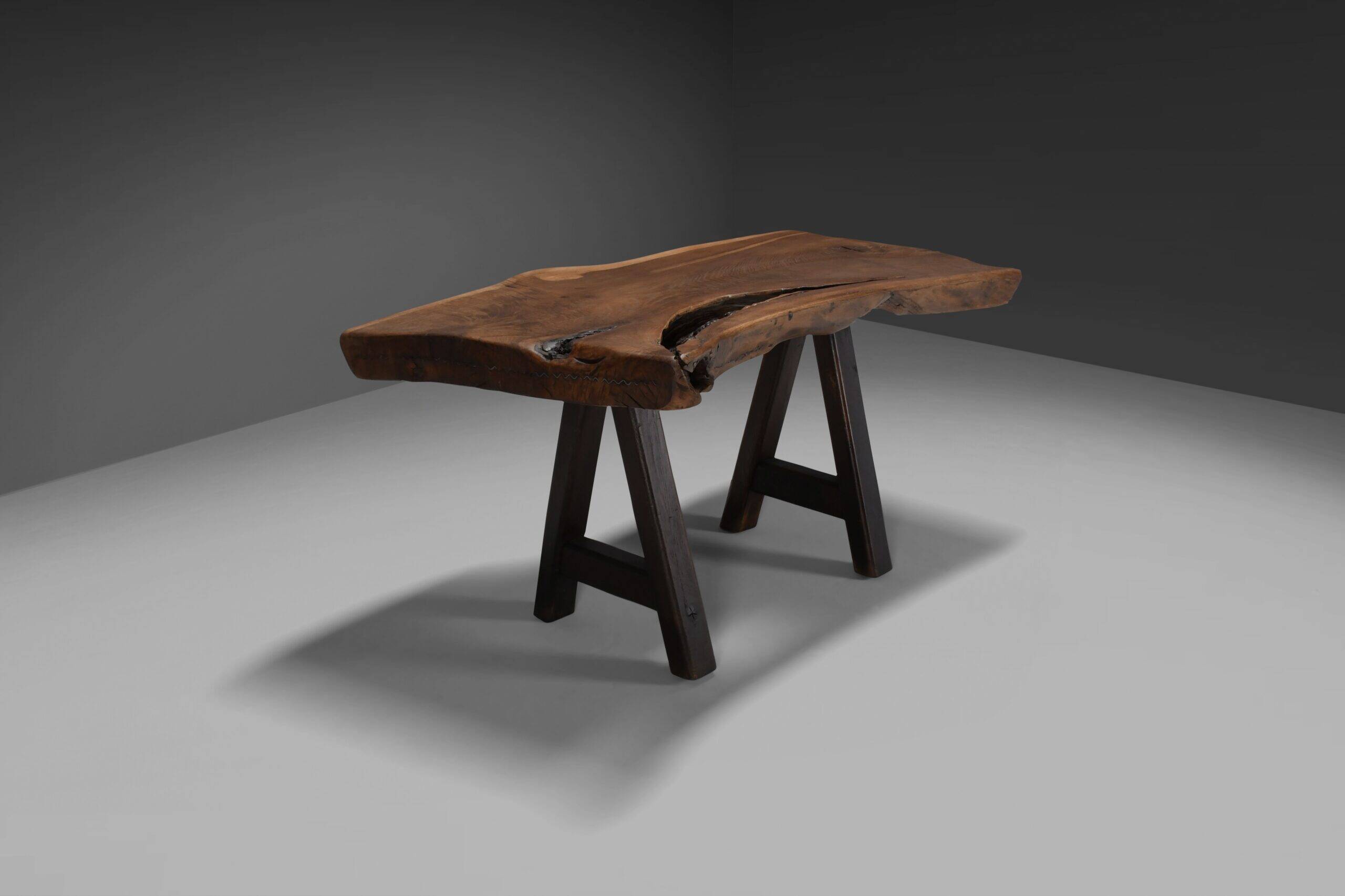 Rustic brutalist table Mobichalet in solid oak, Belgium 1970s