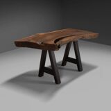 Rustic brutalist table Mobichalet in solid oak, Belgium 1970s