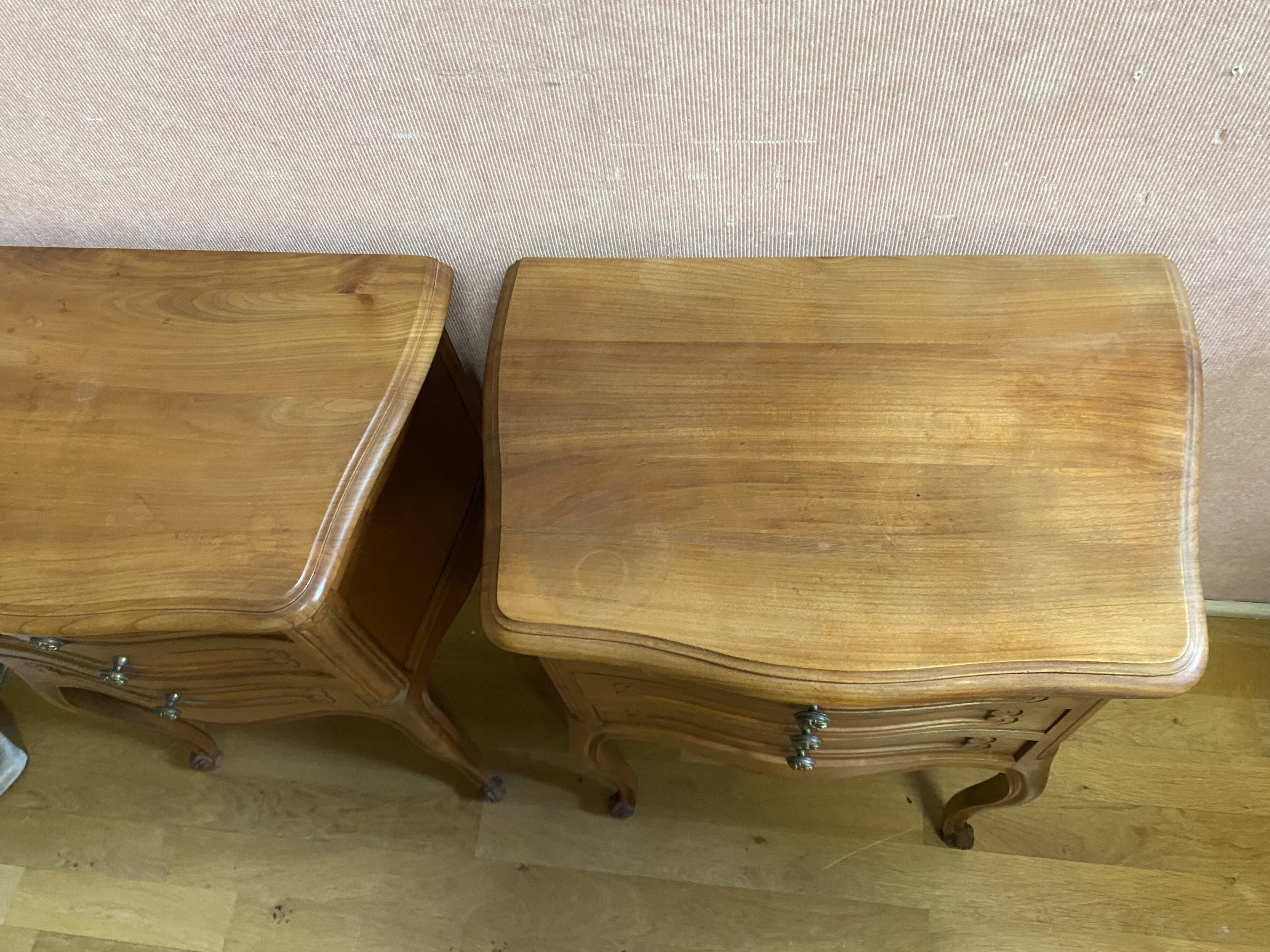 Pair of Louis XV style bedside tables in cherry wood