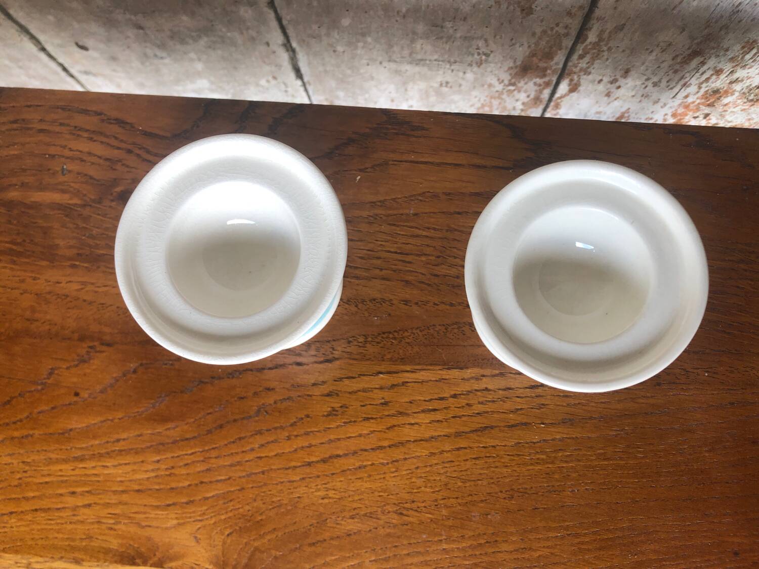 Pair old egg cup carlton ware 1976 ceramic white & blue vintage