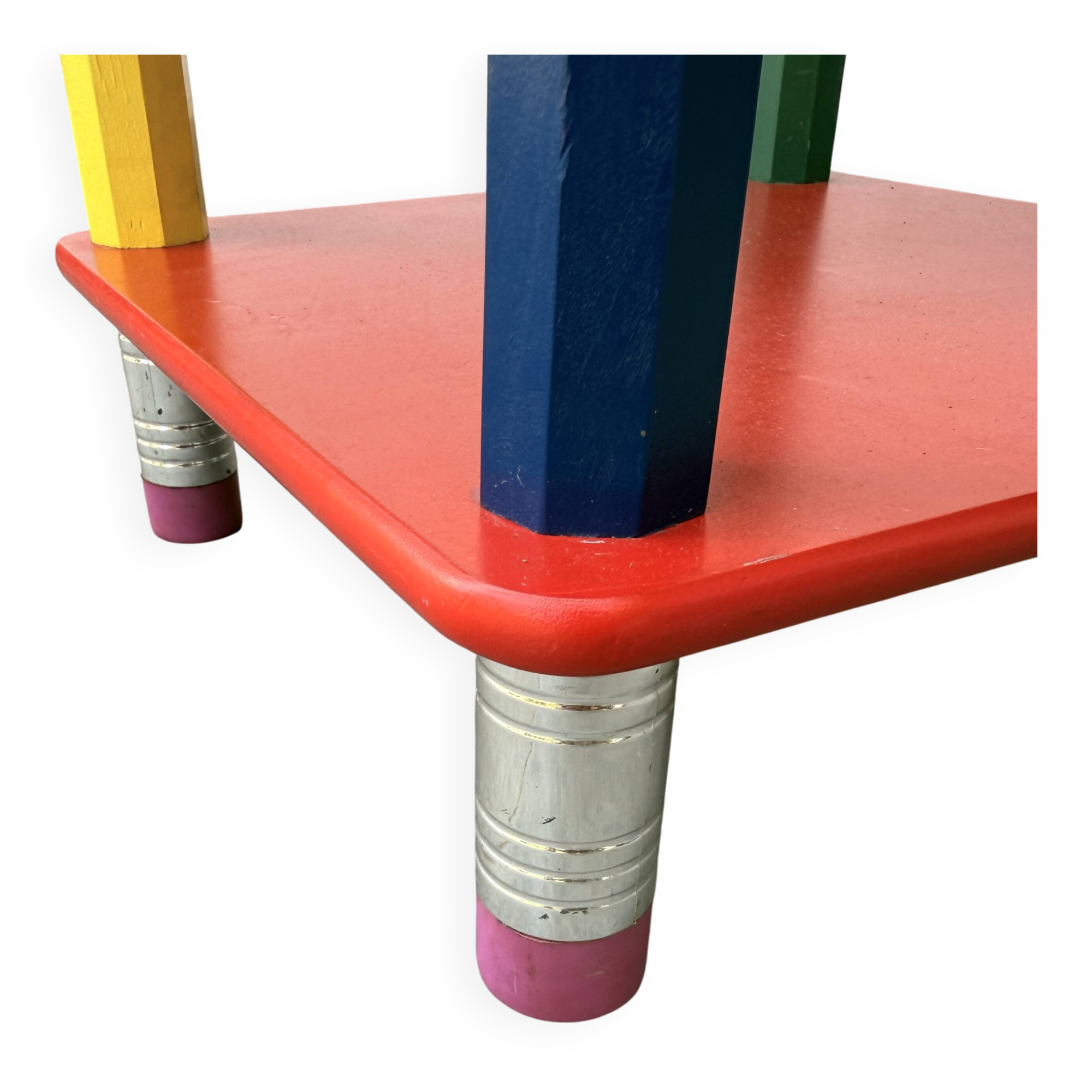1980s side table with crayons, attributed to Pierre Sala.