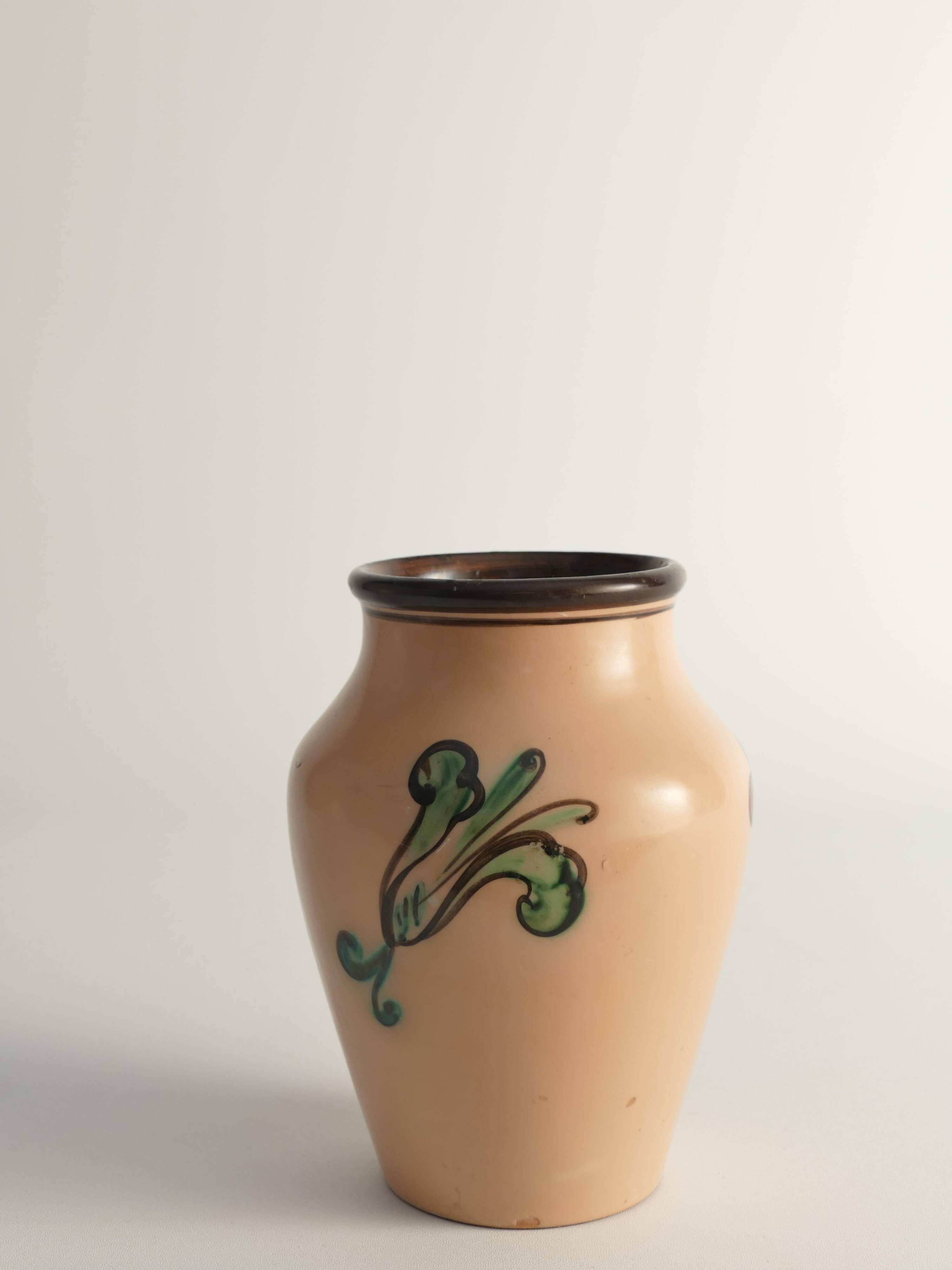 Art Nouveau Flower Motif Earthenware Vase by Sala, Sweden 1920s