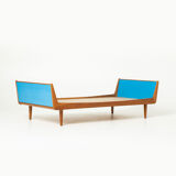 Mid-century daybed in oak and blue formica, Czechoslovakia, 1960s