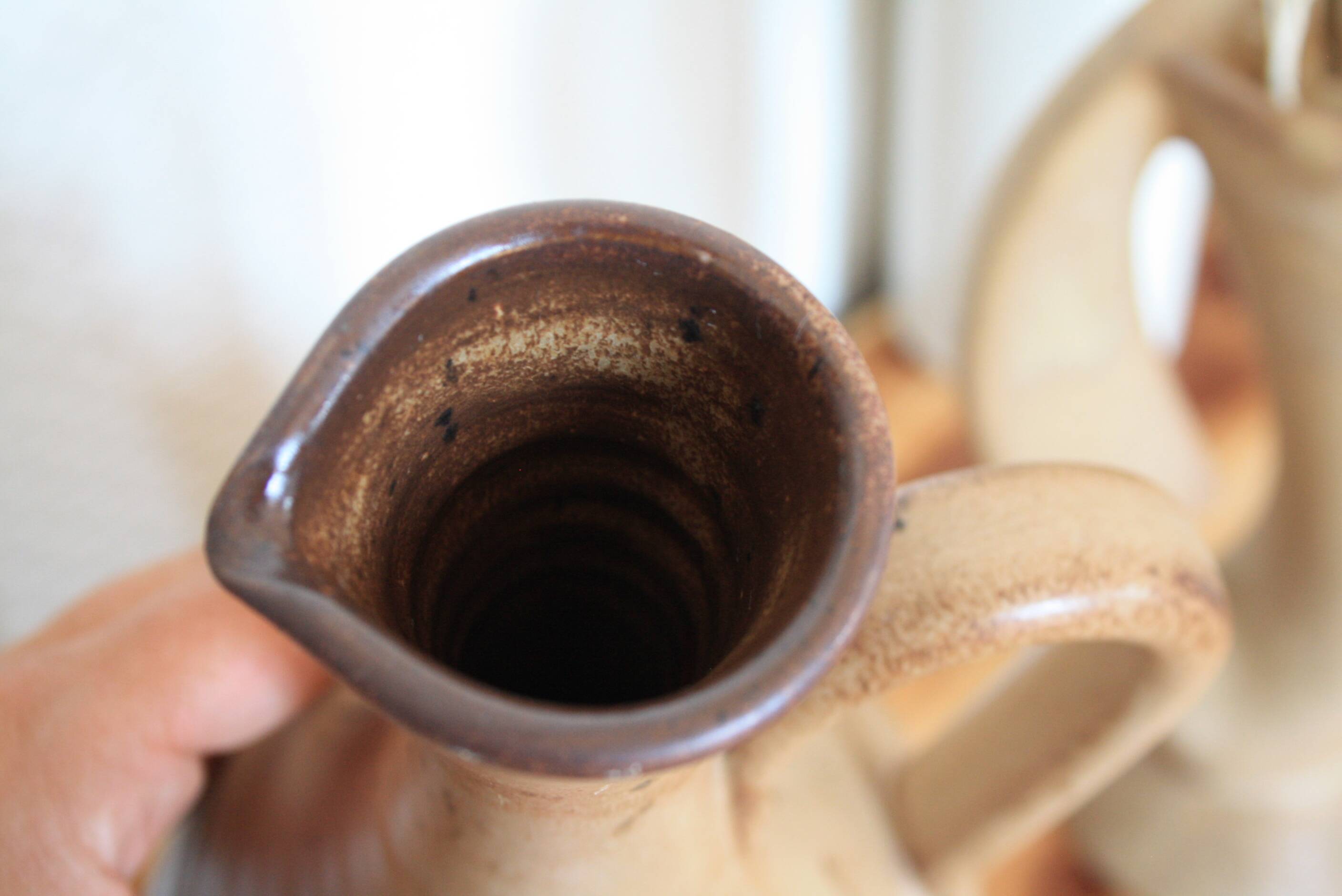 Set of 2 antique stoneware carafes/pitchers