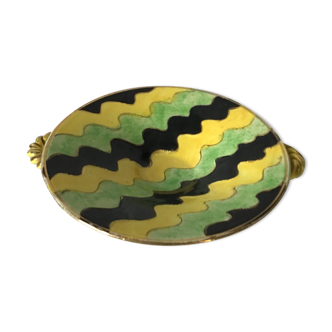 Coupe Vallauris sign with enamelled back green yellow golden black