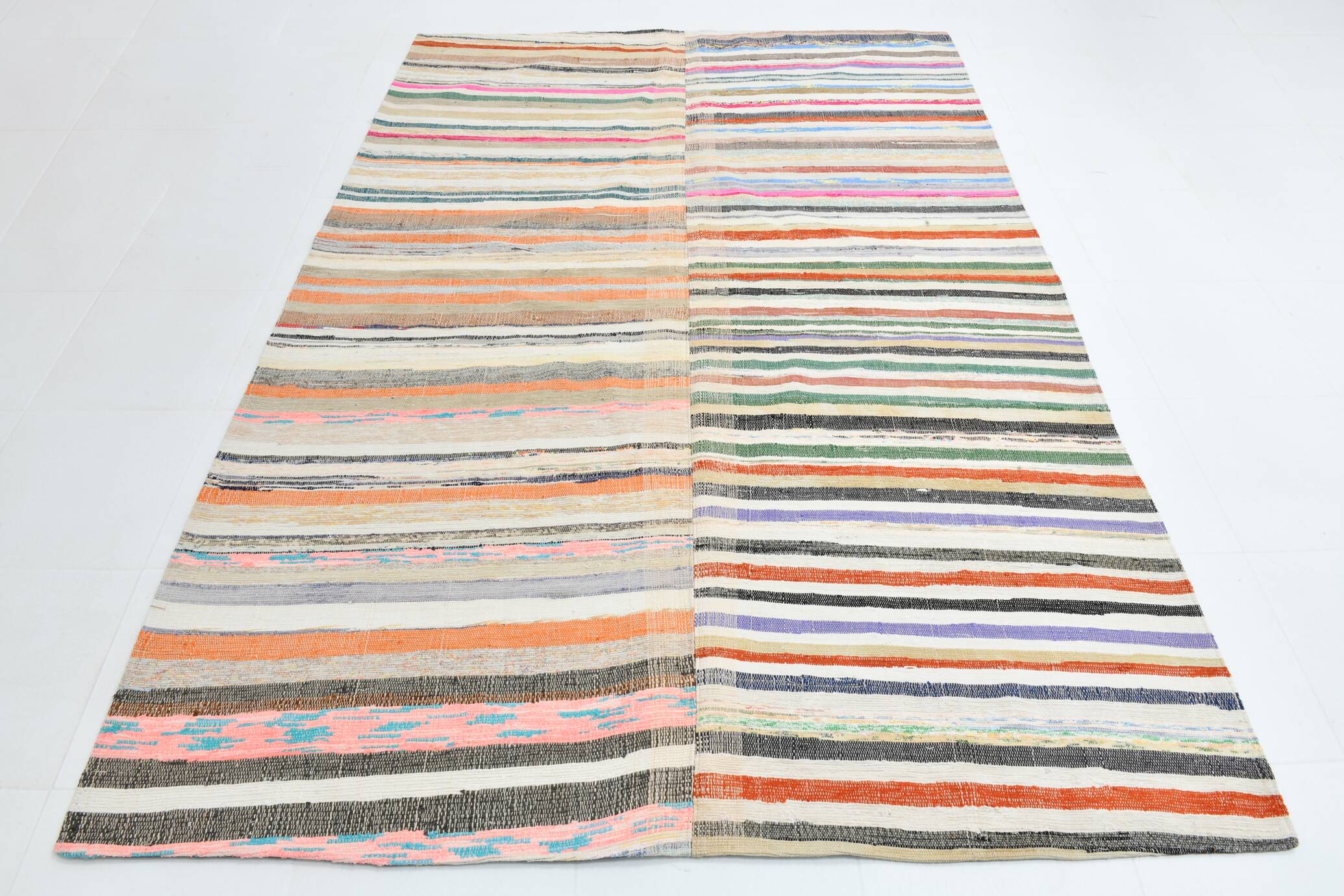 7x9 Mid Century Modern Handmade Striped Vintage Kilim Rug, 184x271Cm