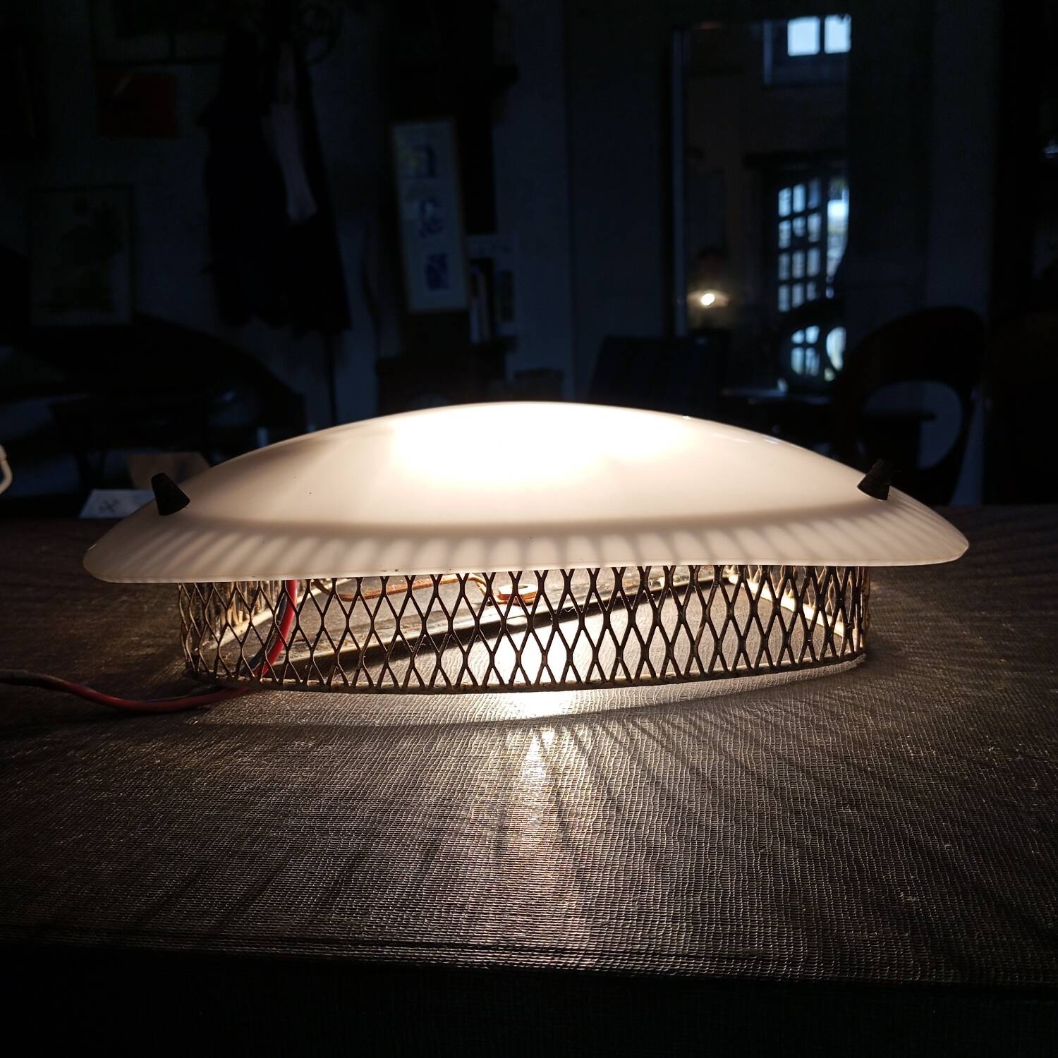 1950s ceiling light in metal and plexiglass