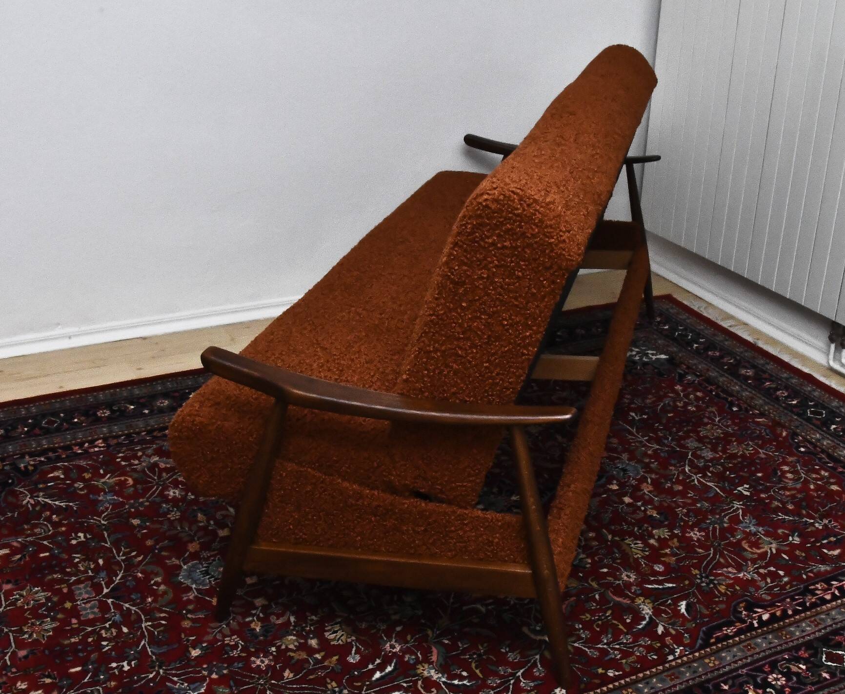 Scandinavian-style folding sofa in brown boucle fabric, 1960s