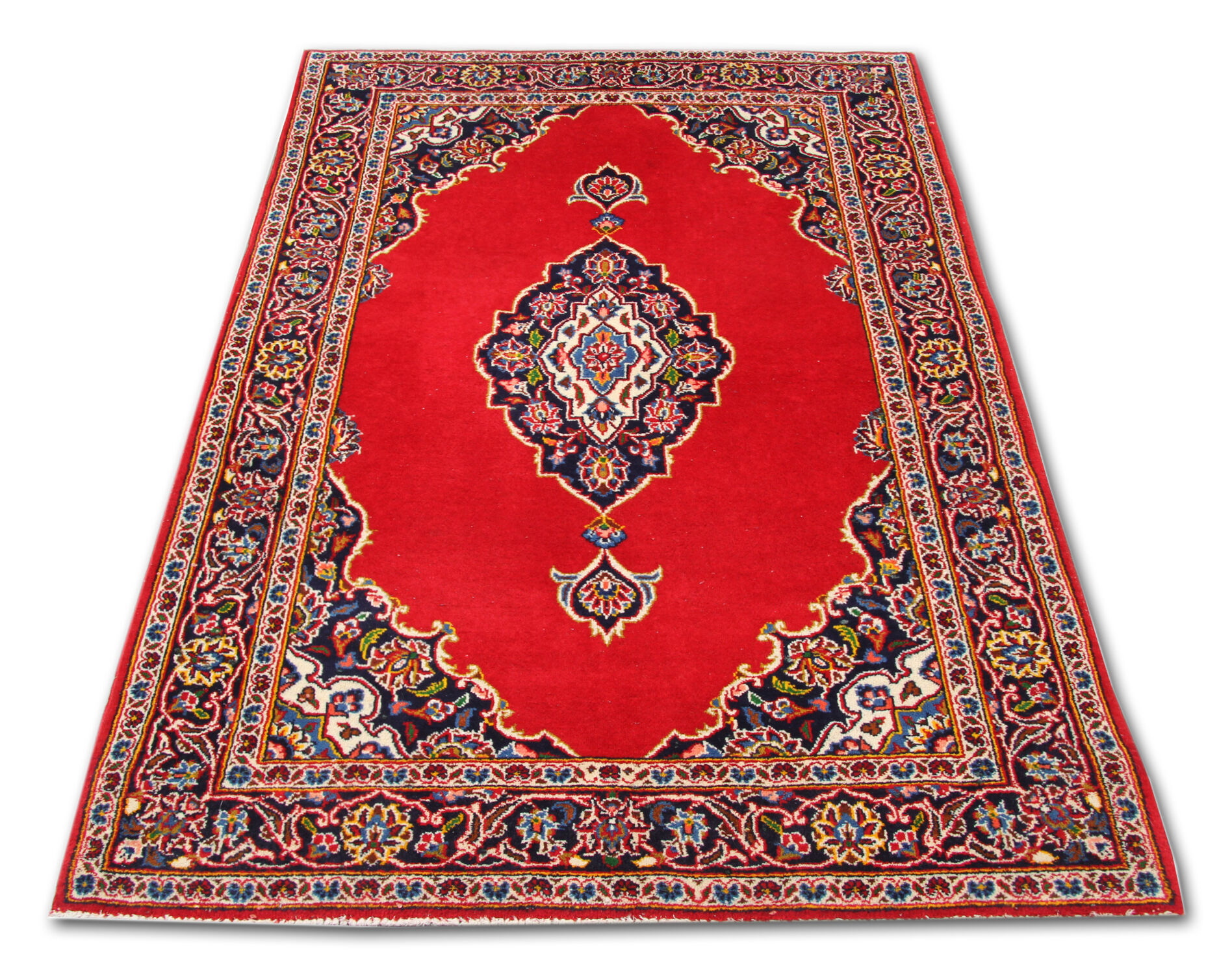 Traditional red wool persian rug hand made oriental medallion carpet- 121x182