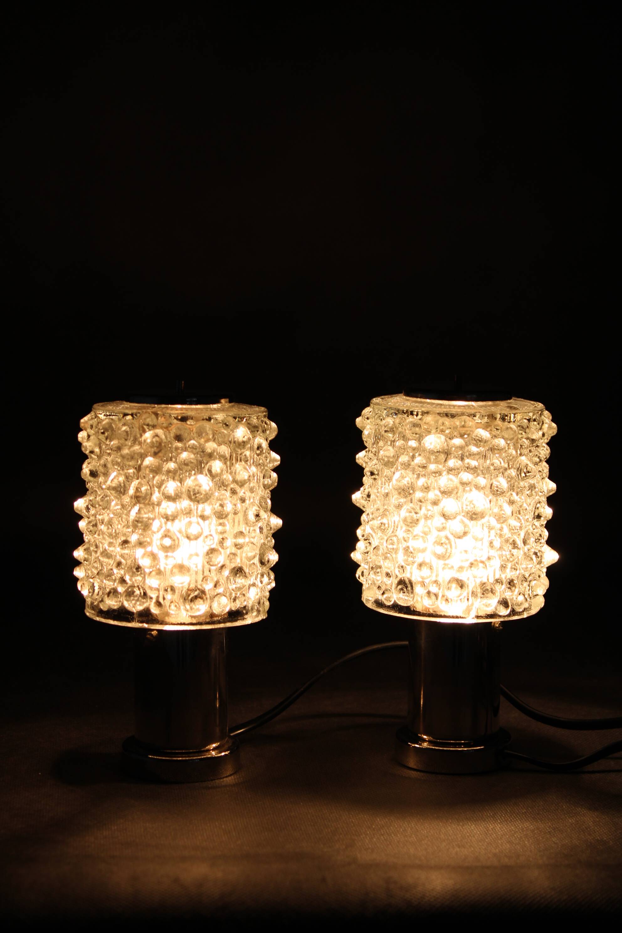 1970s Pair of Glass Table Lamps by Kamenicky Senov, Czechoslovakia-