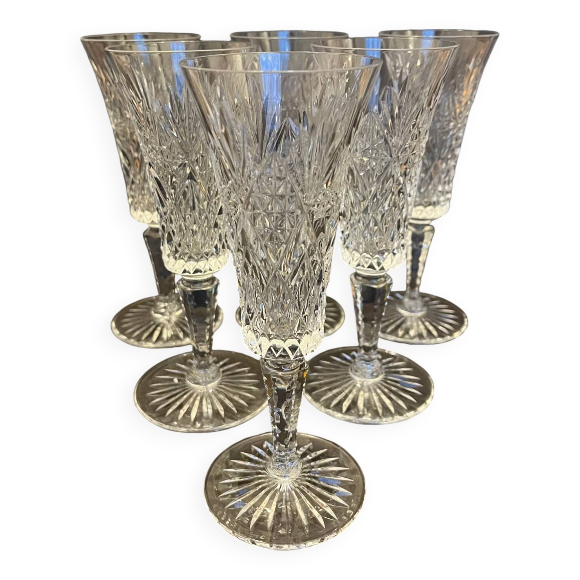 6 cut crystal champagne flutes
