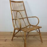 50s rattan chair, high-back basket