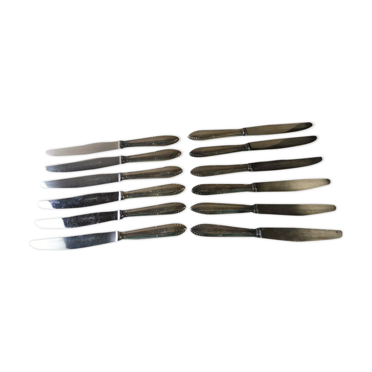 Set of 12 old silver metal knives, art deco décor, Manulor