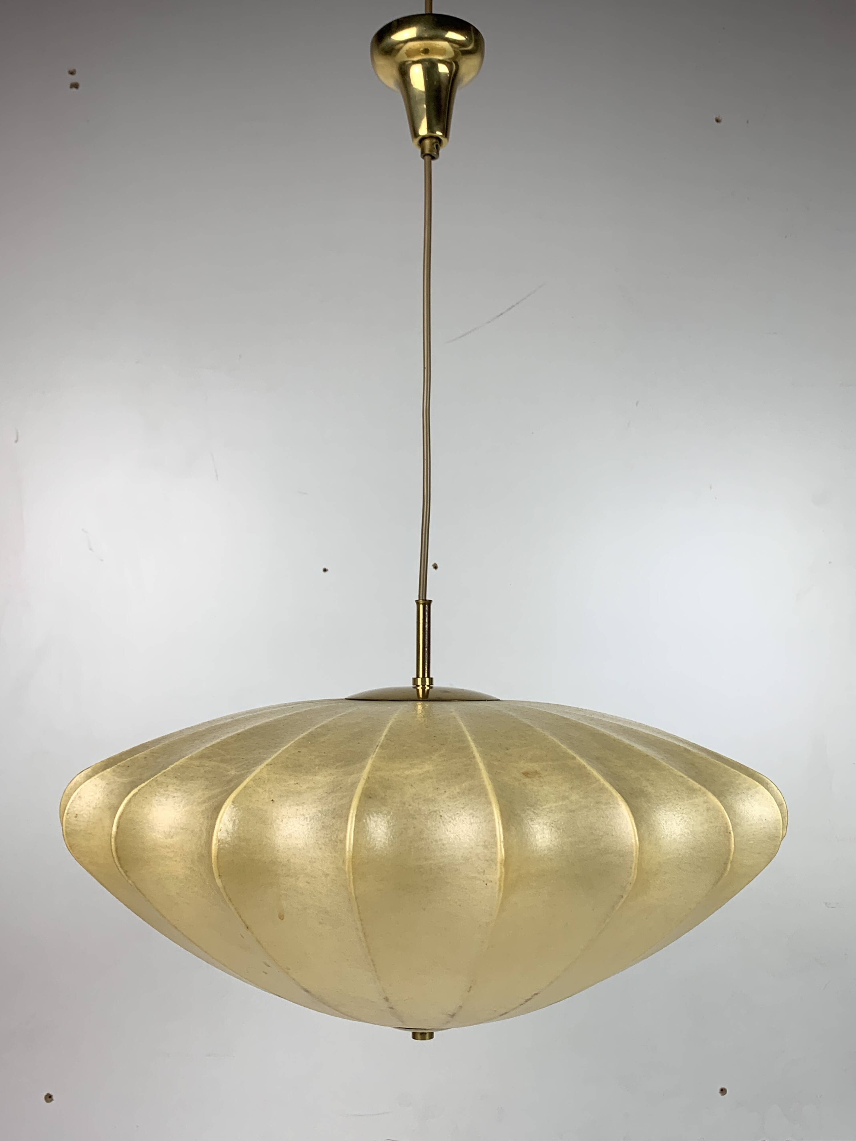 Mid-Century UFO Cocoon Hanging Lamp with Brass in the style of Achille Castiglioni, 1960s