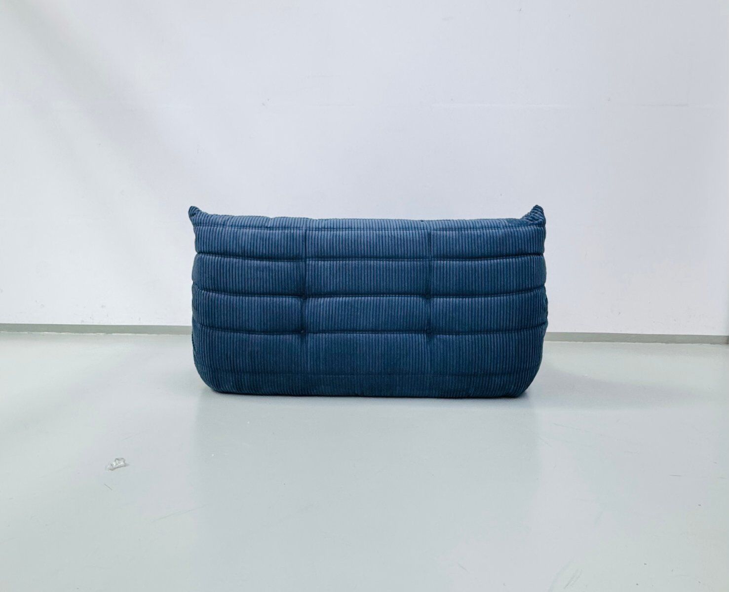 French Togo 2-seater sofa in blue corduroy attributed to Michel Ducaroy for Ligne Roset, 1970s