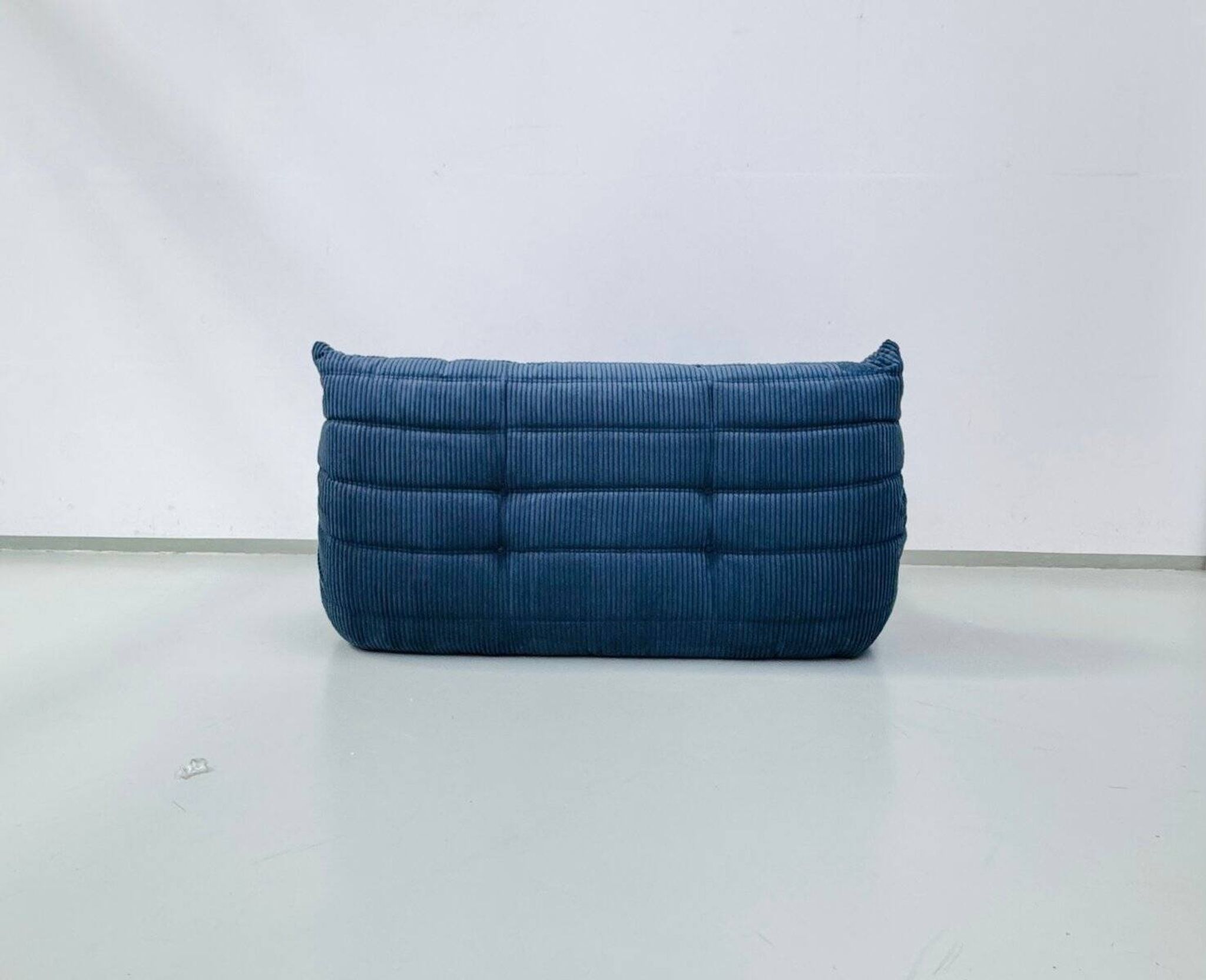 French Togo 2-seater sofa in blue corduroy attributed to Michel Ducaroy for Ligne Roset, 1970s