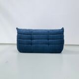 French Togo 2-seater sofa in blue corduroy attributed to Michel Ducaroy for Ligne Roset, 1970s