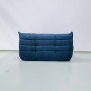 French Togo 2-seater sofa in blue corduroy attributed to Michel Ducaroy for Ligne Roset, 1970s