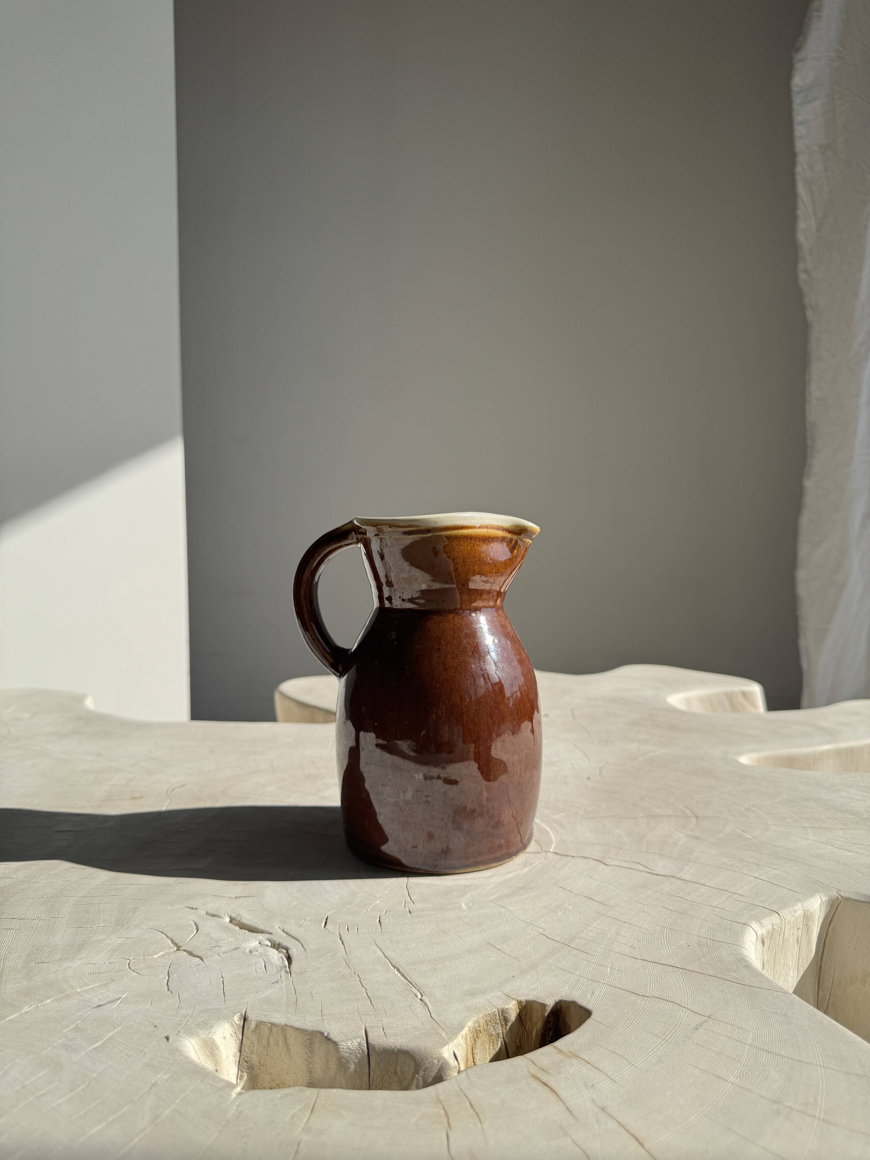 Large brown glazed stoneware jug Grès du Berry Made in France H19