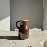 Large brown glazed stoneware jug Grès du Berry Made in France H19