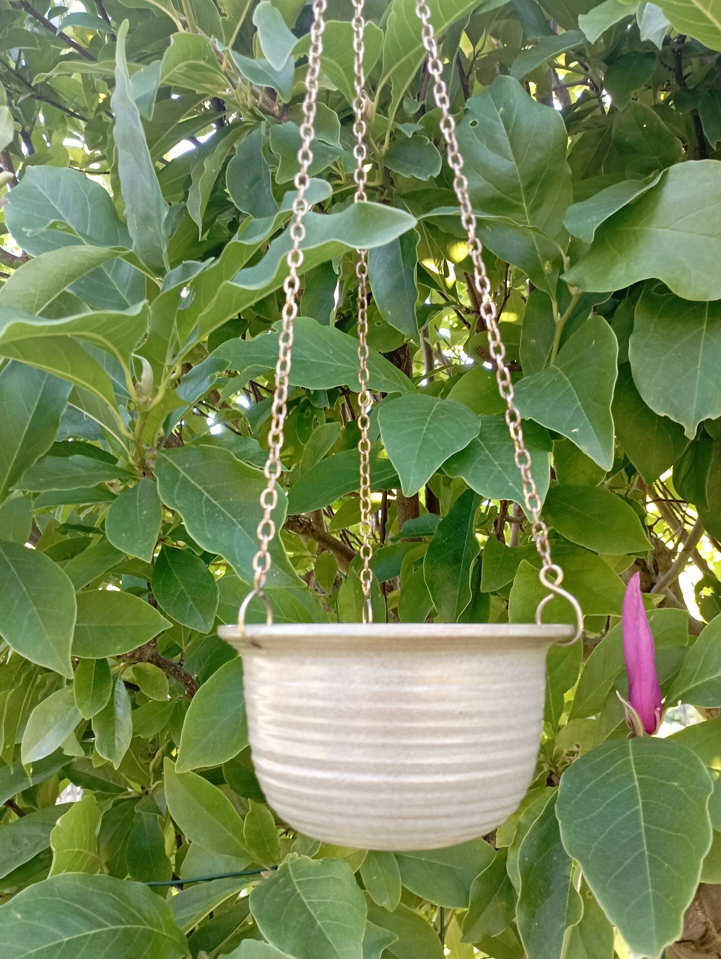 Vintage hanging cache pot - Signed studio ceramic by Griet Malfait