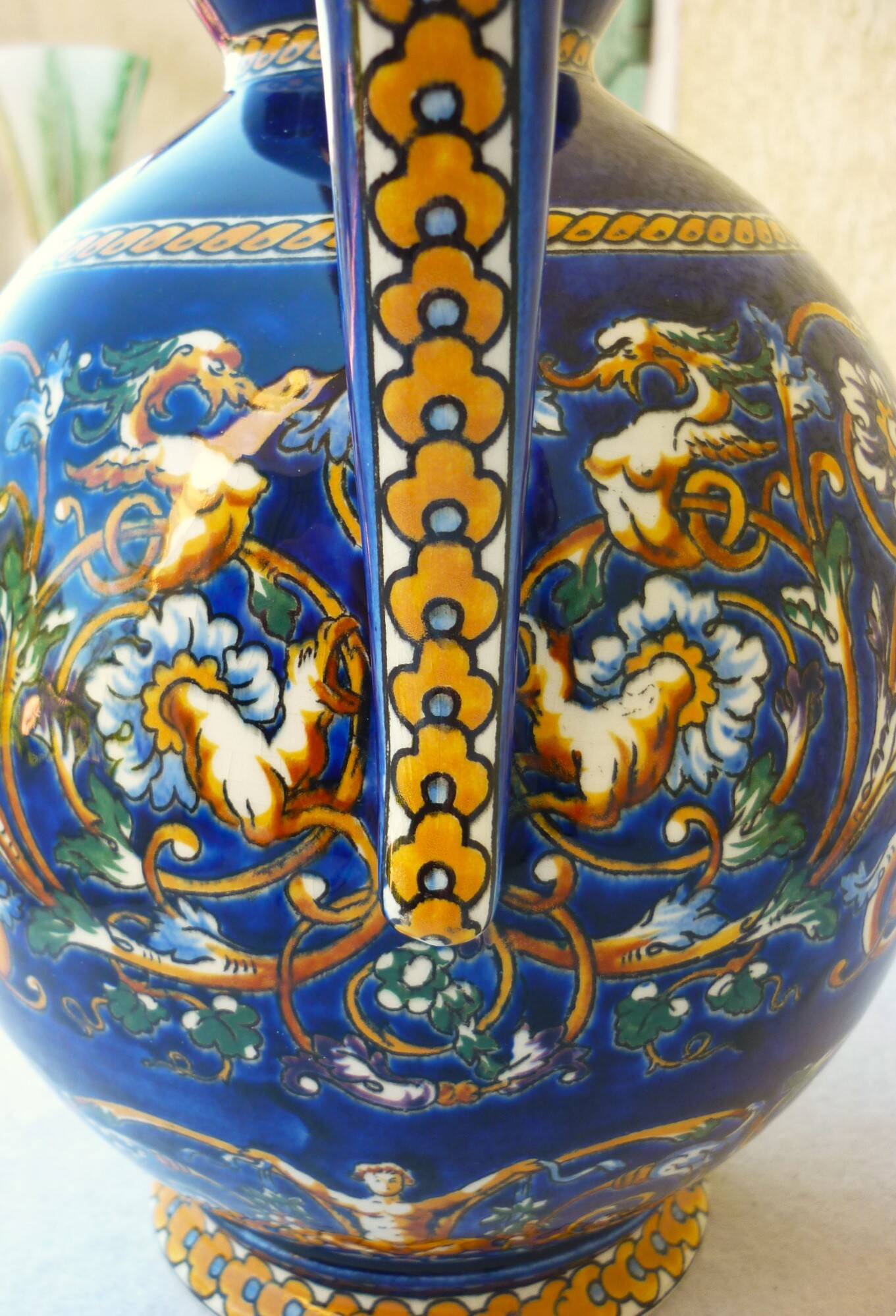 Large pitcher vase, Gien earthenware, Renaissance model, 1940s/50s.