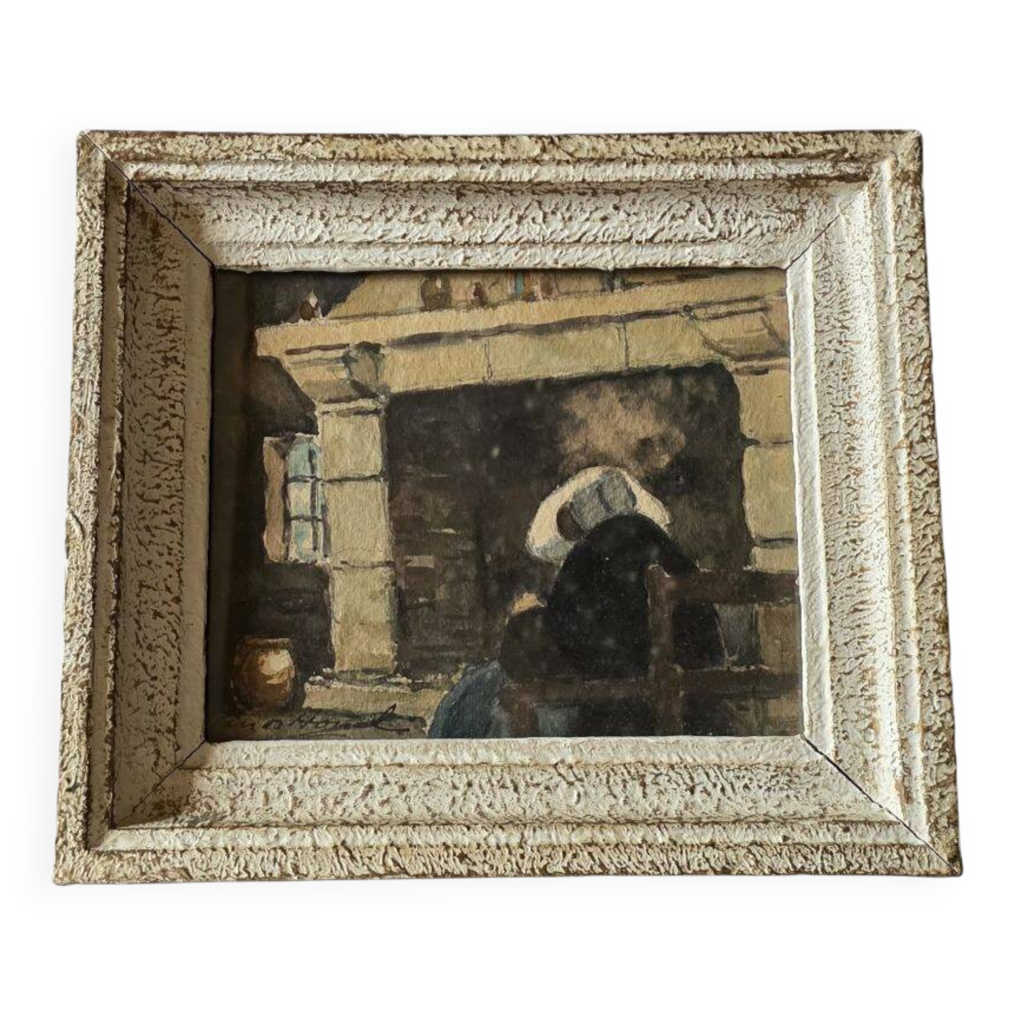 Claude HOUAL Watercolour No. 53 titled "Breton Interior" circa 1950