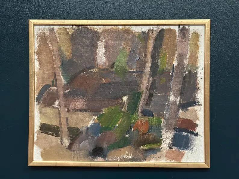 Swedish Oil on Panel“Composition” by Nils Folke Knafve –Vintage & Framed