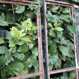 Industrial arched metal window L128xH114 19th century glass roof 2 leaves
