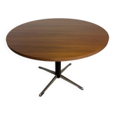 Table basse ronde vintage allemande – Noyer & piètement étoile