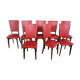 Lot de 8 chaises vintage bois et skai rouge