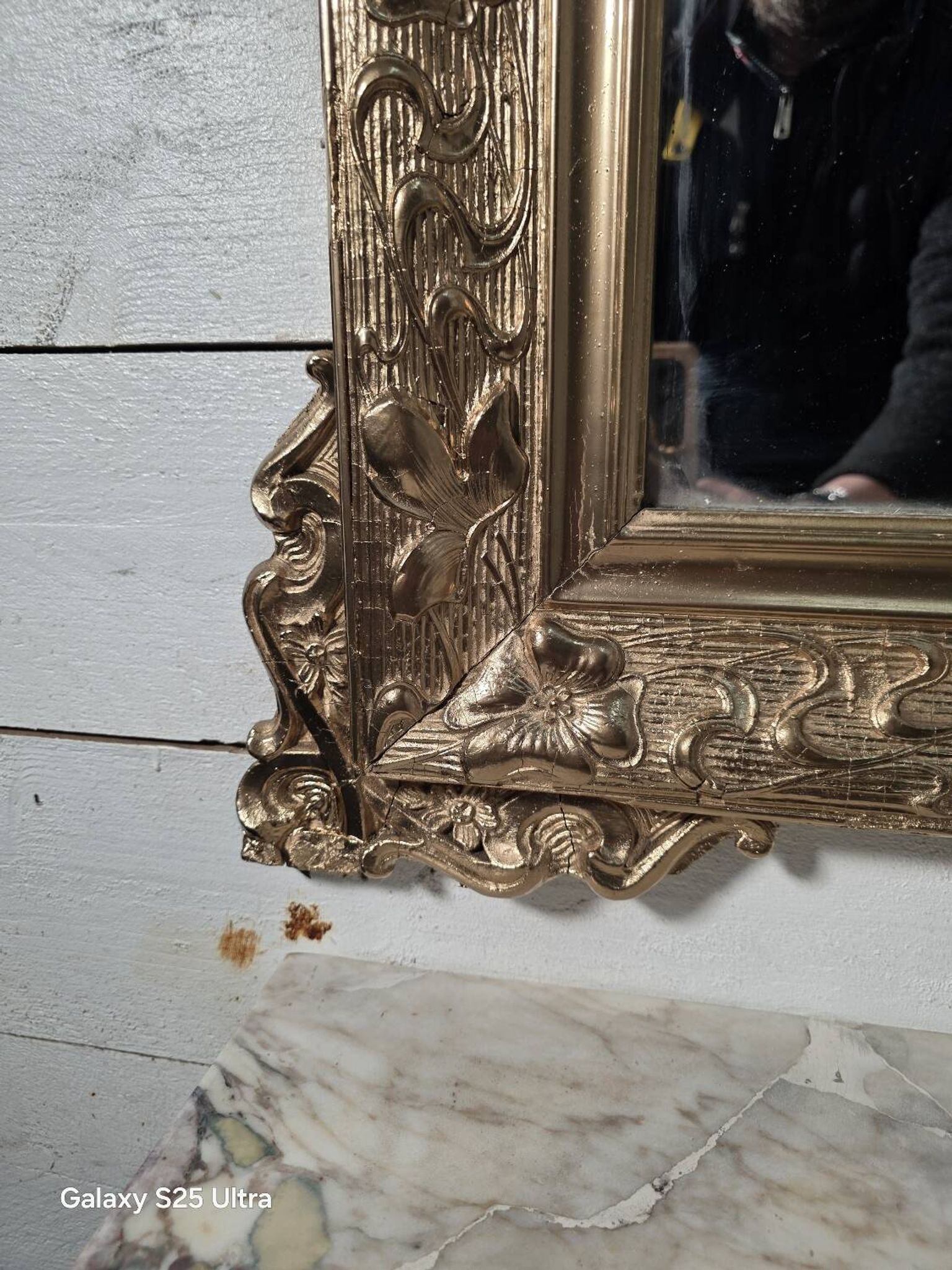 Antique Art Nouveau gilded mirror, 138cm
