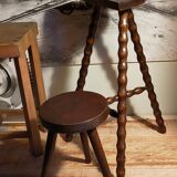 Stool high tripod solid wood turned vintage