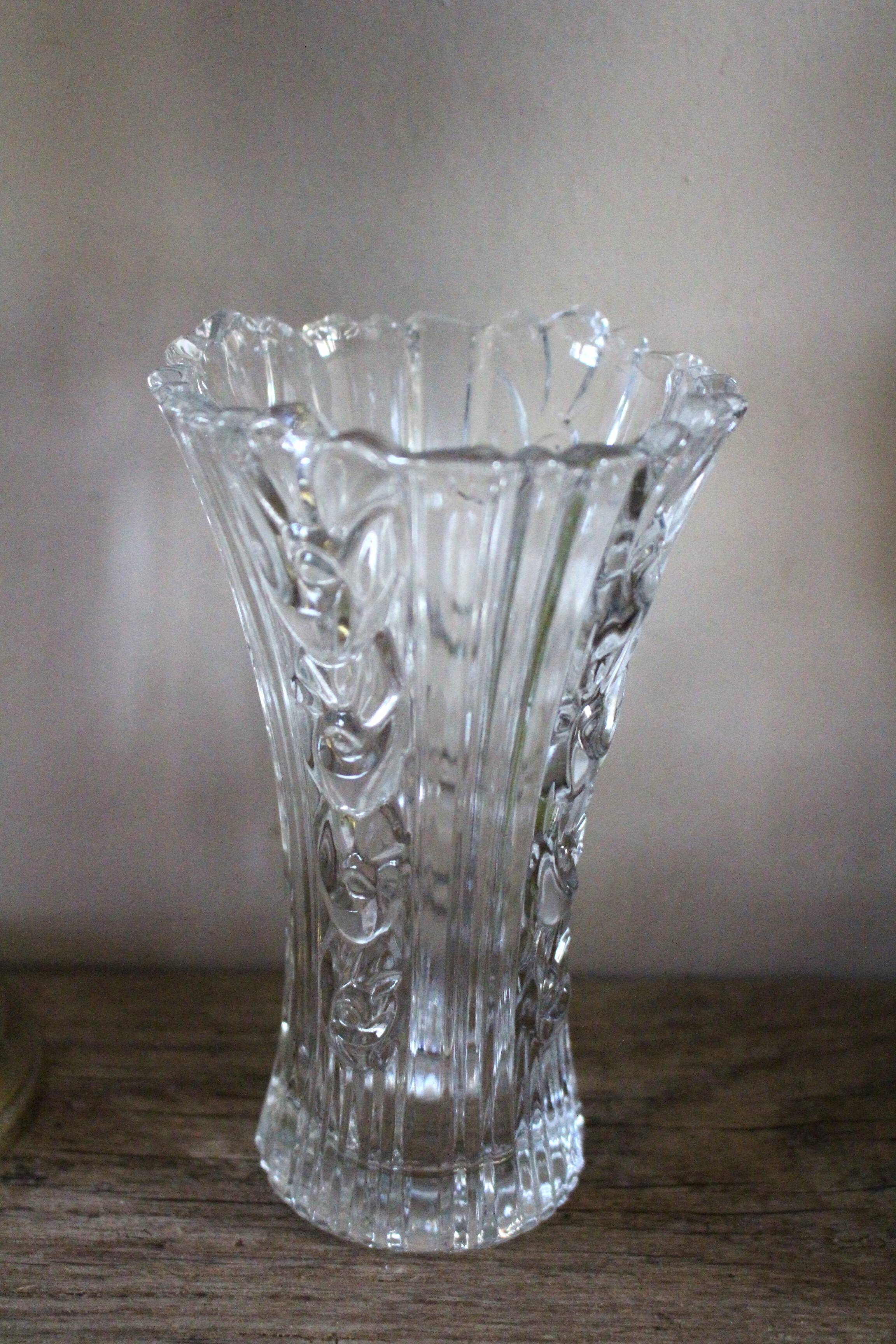 Art Nouveau cut glass vase with flowers
