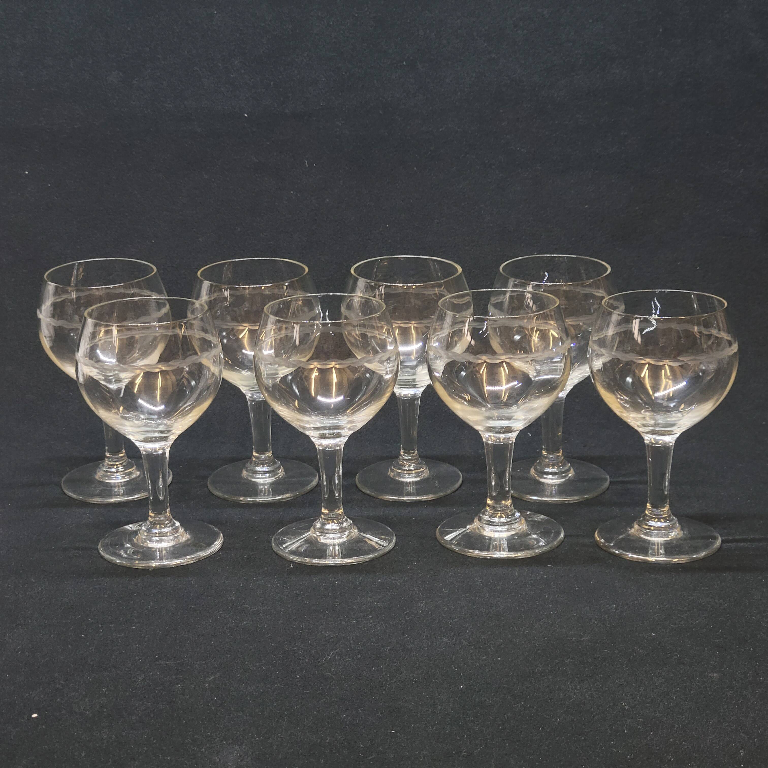 8 wine glasses in chiseled cut glass